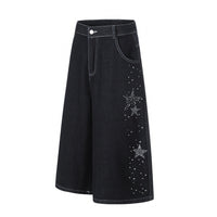 Men's Five-Pointed Star Rhinestone Straight-Leg Denim Shorts