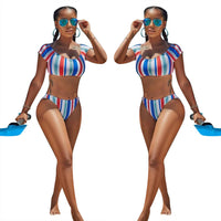 Split Bikini Striped Two-piece Swimsuit