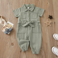 Children's Summer Denim Lapel One-piece