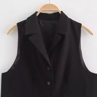 Womens Solid-Color Elegant Lapel Sleeveless Single-Breasted Vest