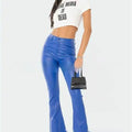 Women's Fashion Denim Leather Bell-bottom Pants