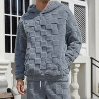 Men's Slim-fit Crew-neck Long-sleeve Shorts Plaid Two-piece Set