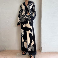 Womens Fashion Printed Color-block Top And Pants Set