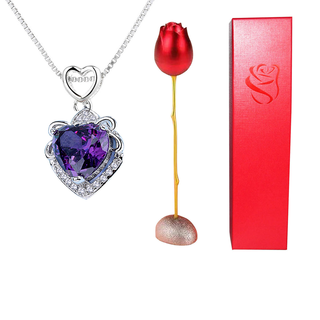 Heart-shaped Blue Purple Crystal Jeweled Pendant Jewelry Box