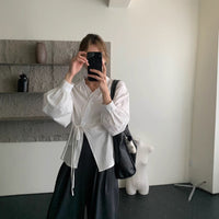 Womens Solid-Color Korean-Style French-Elegance Lace-Trimmed Shirt