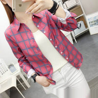 Casual Slimming Women's Long Sleeve Plaid Shirt
