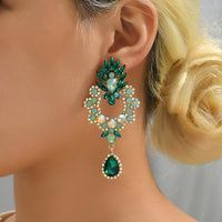 Luxury Full Rhinestone Teardrop Pendant Large Earrings Elegant Fashion Statement Jewelry Women Party Prom Wedding Accessories