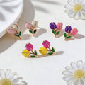 Instagram-style Sweet Contrast-color Drip-glaze Tulip Flower Earrings