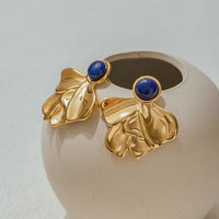 Stainless Steel Lapis Lazuli Irregular Fan-Shaped Earrings