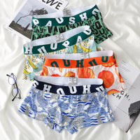 Printed Ice Silk Men's Four Seasons Sexy And Breathable Boxers