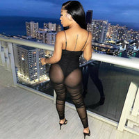 Fashion Sexy Mesh See-Through Suspenders Jumpsuit