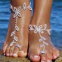 Personalized Leaf Rhinestone With Finger Anklet
