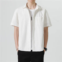 Cotton Short-sleeved Casual Solid Color Shirt Coat