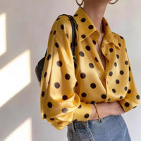 Satin Yellow Polka-dot Shirt For Women