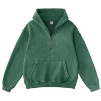 Mens Solid-Color Zip-Up Casual Loose Long-Sleeve Hoodie