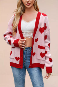 Heart Peach Knitted Cardigan Pocket V-neck Common Style Coat