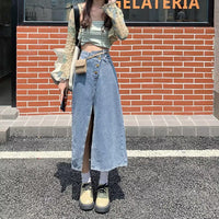 Summer New High Waist A- Line Mid-length Denim Skirt For Women