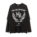 American Street Fashion Letter Printed Long Sleeve Wash