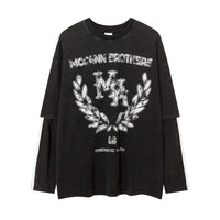 American Street Fashion Letter Printed Long Sleeve Wash