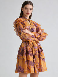 V-neck Ruffled Tie-waist Dress