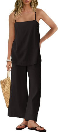Fashionable Casual Womens Spaghetti-Strap Tank Top And Pants Set