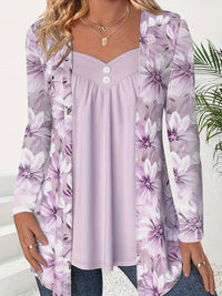 Fashionable Two-in-One Printed Long-Sleeve Top With Buttons