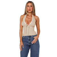 Short Pure Lace-up Bow Halterneck Vest Women