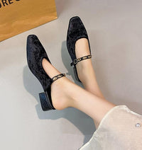 Satin Square Toe Toe Cool Slippers For Women, Summer Thick Heels, Half Drag Single Shoes