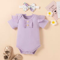 Short Sleeved Romper Floral Shorts Bow Headdress Set