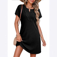 New Pineapple-Print Lace V-Neck Short-Sleeve Casual Blouse Dress For Women