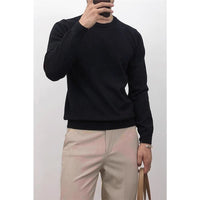 Solid-color Crew-neck Base Knit Sweater Mens Pullover