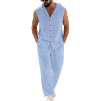 Loose-fitting Casual Hooded Sleeveless Shirt And Pants Set