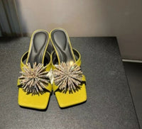2026 Spring-Summer Fashion Firework Rhinestone Chain High-End Design Influencer Outdoor Wear Non-Slip Square Toe High Heel Sandals