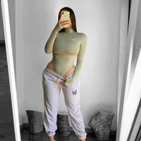 High-neck Slim Fit Letter Print Long-sleeved Jumpsuit