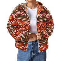Women's Casual Printed Double-sided Plush Zipper Cardigan Hooded Coat