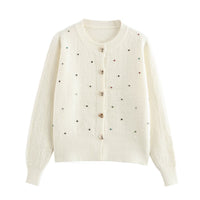European And American Style Fashion Sequin Colorful Crystals Love Button Knitted Cardigan Jacket