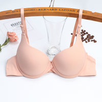 Women's Thin Push Up Adjustable Simple Solid Color Bra With Steel Ring