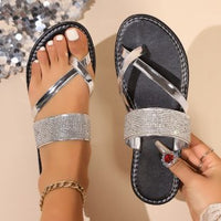 Toe Covering Rhinestones Strap Flat Bottom Beach Sandals