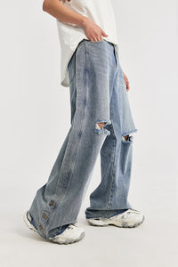 New Trendy Brand Street Retro Style Personality Washed Wide Leg Jeans