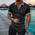 Men's Summer Fashion 3D Printed Short Sleeve Geometric Zip Lapel Shirt Set