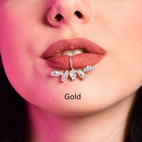 Fake Ring No Hole Shiny Zircon Flower Lip Jewelry