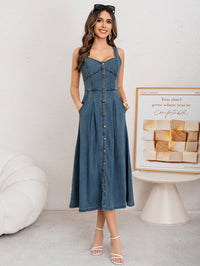 Women's Denim Long Button-Fly Stretch Dress