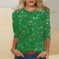Sequin T-shirt With Three-quarter Sleeves And A Crew Neck For Women
