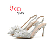 Women's Low-cut Stiletto Heels With Crystal Silver Bow