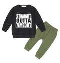Autumn Boy Letter Print Sweatshirt Army Green Trousers Suit