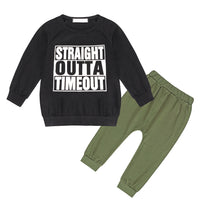 Autumn Boy Letter Print Sweatshirt Army Green Trousers Suit