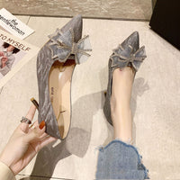 Pointed Toe Bow Knot Baotou Rhinestone Stiletto Crystal Bridesmaid Shoes High Heels