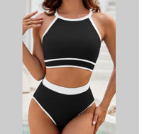 Single-side Strap Bikini Women's European And American Pure Color Tight High Waist Split