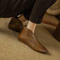 Retro Low-heeled Leather Ankle Boots With A Back Zipper