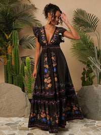 Womens Holiday Printed V-Neck Full-Sleeve Dress
